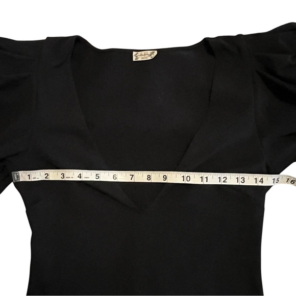 Free People Va Va Voop Deep V Puff Sleeve Bodysuit Sexy Whimsigoth Office Siren - Picture 12 of 14